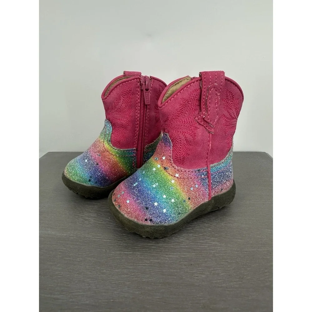 Roper‎ Rainbow Pink Boots Rubber Bottoms Infant Girl Size 2 Zipper